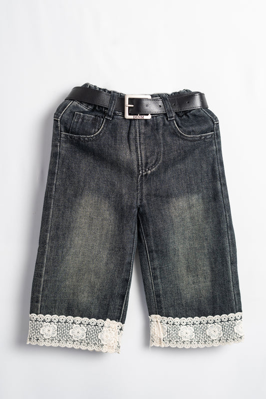 LACE-TRIMMED DENIM