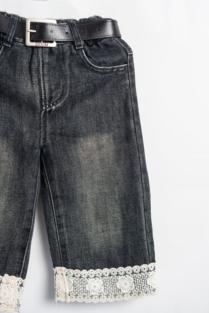 LACE-TRIMMED DENIM